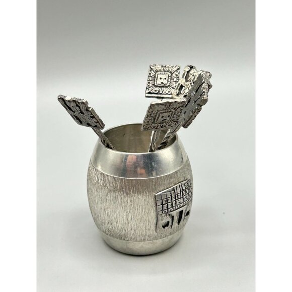 Vintage Carsu Bolivia Cocktail Picks Set with Barrel Holder 6 Picks Reusable - Picture 3 of 8